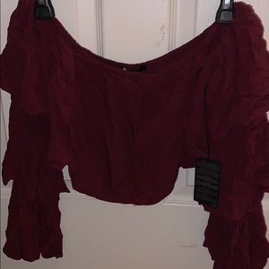 Forever 21 Burgundy Off the Shoulder Long Sleeve